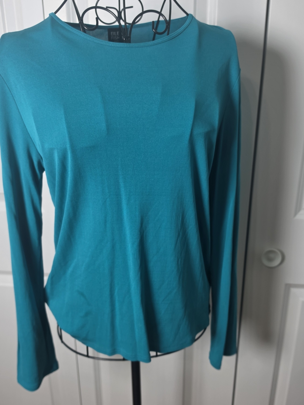 Eileen Fisher 100% Silk Teal Long Sleeve Top Petite Large PL
